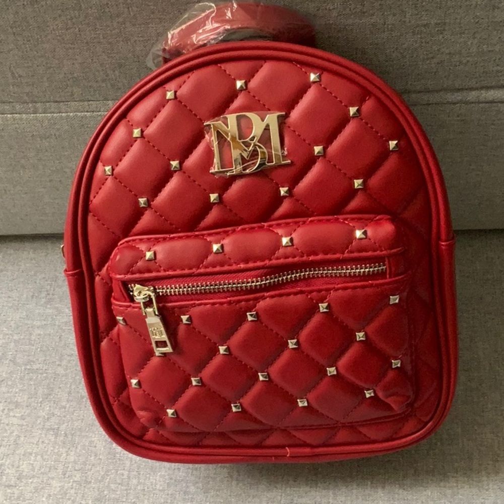 Badgley Mischka Red and Gold Quilted Backpack
